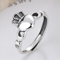 wholesale S925 Sterling Silver Retro Vintage Korean-style Love Crown Pattern Design Versatile Open Adjustable Lady's Ring-0-0
