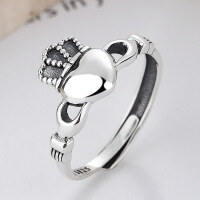wholesale S925 Sterling Silver Retro Vintage Korean-style Love Crown Pattern Design Versatile Open Adjustable Lady's Ring-YFJ620/approx. 2.8g Adjustable opening