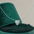 S925 Silver Invisible Fishline Pendant Necklace with Heart Moissanite-0-0