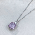 wholesale new 925 silver necklace with 10*10 pink diamond in radiant cut, lightweight, minimalist, and versatile-0-2