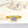 14K Gold Plated S925 Silver 1 Carat 65MM Round Moissanite Women's Ring-0-2