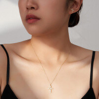 wholesale 925 Sterling Silver French Natural Freshwater Pearl Cross Necklace for Women, Small and Exquisite Collarbone Chain, Luxury Accessory-14K gold natural freshwater pearl weighing approximately 1.84g 925 silver