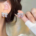 wholesale 925 Silver Light Luxury Style Micro-Paved Pink Zircon Bow Earrings Fashion Set High-End Heart Necklace-0-2