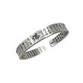 wholesale 999 Silver Ancient Style Prajna Heart Open-Ended Bracelet, Pure Silver Retro Buddha Character Men's Bracelet Accessory-0-4