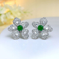 925 Silver Emerald Zircon Rose-Cut Diamond Luxury Stud Earrings for Women-Emerald earrings  Zircon