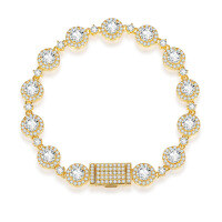 wholesale Gold-plated trendy new Cuban chain bracelet with hip-hop style, fully diamond-encrusted, dazzling and premium color-retaining-Silver with zircon and white gold>6.5 inch