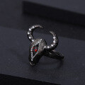wholesale 925 Silver Adjustable Designer Dark Gothic Ring with Shanhaijing Bull Head Design and Green Agate Inlay-0-2