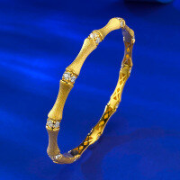 wholesale S925 Silver Italian Vintage Style Hand-Pulled Filigree Bamboo Node Bracelet, New Arrival for Mu Jing Jewelry Live Broadcast-B145 Gold Bamboo Bracelet 16cm