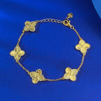 wholesale S925 Silver New Style Double-sided Four-leaf Clover Crushed Ice Dragon Scale Five-flower Bracelet Live Cross-border-B162 Gold Five-Color Bracelet 925 Silver