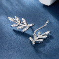 wholesale S925 Sterling Silver Micro-Paved Zircon Leaf Ear Clips, Delicate and Fresh, Sweet and Lovely, Luxuriously Exquisite with a Premium Feel-0-2