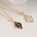 wholesale S925 gold-plated metal material, Dunli lightweight luxury retro geometric necklace, openwork window pattern enamel collarbone chain, women'spendant-0-1