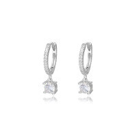 wholesale S925 Sterling Silver Light Luxury Geometric Teardrop Zircon Earrings With Short Tassels-E1648E-White Gold 925 Silver