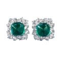 wholesale Sterling Silver New Style Square Faceted Flat Bottom Sugarloaf Emerald 7*7mm Vintage Cluster Stud Earrings for Women with Zircon-0-4