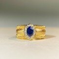 wholesale 18K gold-plated Shui Bei style women's sand gold ice-cut ring with hand-pulled sapphire-0-1