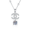 S925 Silver Moissanite Necklace, Double C Pendant, Light Luxury Style-0-3