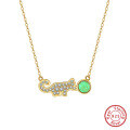 wholesale S925 Sterling Silver Opal Cute Cat Minimalist Versatile Necklace for Women Choker-0-5