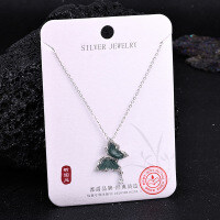 Metal Alloy Crystal Butterfly Necklace and Earring Set-S925 Sterling Silver + Jadeite NA-0135B 925 Silver