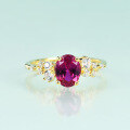 wholesale 925 Sterling Silver Plated with Lab-Grown Ruby Ring, Fashionable, Unique, and Luxurious Gold-Toned Ring-0-1