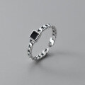 wholesale S925 silver open ring women's Thai silver geometric black square vintage Korean style jewelry J9778-0-3