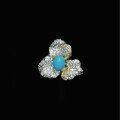 wholesale 925 Silver Gold-Plated High-Carbon Diamond 22ct Cabochon Blue Turquoise Rose-Cut Flower Color-Divided Electroplated Pistil Exquisite Ring-0-0