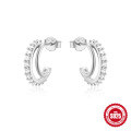 wholesale 925 Sterling Silver C-Shaped Wave Single Row Diamond Accent Earrings, Cross-Border Hot Seller, Classic Versatile Irregular Hoops-0-6
