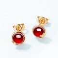 wholesale S925 Sterling Silver Gold-Plated Minimalist Geometric Red Garnet Cabochon Stud Earrings for Women, High-End Niche Jewelry Wholesale-0-1