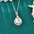 S925 Sterling Silver Moissanite Flowing Fortune Pendant Necklace with Freshwater Pearl-0-1