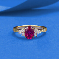 wholesale S925 Silver Geometric Diamond Ring, European and American Hit Spring New Collection, Synthetic Ruby Simulating Pigeon Blood Red-R1483 Gold and Red Diamond Ring  Size 7