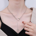 wholesale S925 Sterling Silver Korean-style Double-layer Trendy Cross Meteor Tassel Pendant Choker Necklace for Women-0-2