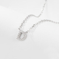 wholesale 925 Sterling Silver 26 Letter Necklace Light Luxury High-End Sense Pendant Necklace with Diamond-Encrusted Letters for Women Cross-Border E-Commerce Jewelry-D-Necklace-Platinum&gt;925 Silver (40+5cm)