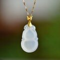 wholesale 925 Sterling Silver Certified Ice-Type White Chalcedony Gourd Pendant New Chinese Style Ancient Wind Necklace with Jasper Clasp and Agate Chain-0-2