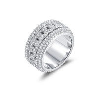 wholesale S925 silver-plated moissanite rotating men's ring with real gold electroplating, a fashionable and trendy ring for hip-hop lovers across Europe and America-Silver with zircon and platinum plating [rotatable]  US size 7