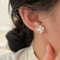 wholesale S925 Sterling Silver Korean-style Camellia Pearl Earrings for Women, Small and Chic, Trendy and Luxurious, High-end Ear Accessories-0-0