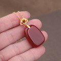 wholesale 925 silver gold-plated with certificate, new Chinese style zodiac red agate chalcedony pendant "Wushi Pai" gift-0-2