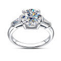 S925 Silver Cross-Border Four-Claw Moissanite Ring, 3 Carats Women's-0-4