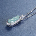 S925 Silver Inlaid High-Grade Natural A Jadeite Bean Pendant-0-2