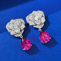 wholesale S925 Silver Full Diamond New Camellia 9*11 Rose Flower Earrings for Women, Exquisite and Versatile Style-0-2