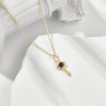 wholesale S925 Sterling Silver New Japanese Light Luxury Retro Women's Necklace with Natural Black Onyx Key Pendant Wholesale-0-2