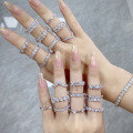 wholesale S925 Sterling Silver Zirconia Seven Princess Ring for Women, Small and Niche Stackable Row Ring,HW。-0-0