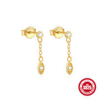 wholesale S925 Sterling Silver Geometric Star and Moon Earrings with Pearl, Diamond, and Fringe Chain-Gold#2 925 Silver