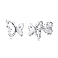 wholesale S925 Sterling Silver Hot-Selling Cross-Border Original New European and American Hollow Minimalist Butterfly Ear Studs for Women Drop Shipping Wholesale Ear Jewelry-Platinum 925 silver