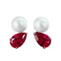 wholesale Metal material first, Zhuozhifan Jewelry New 8*12 Pigeon Blood Red with 10mm Pearl Stud Earrings Fashion Versatile Ear Accessories-0-4