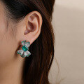 wholesale S925 Sterling Silver, Lab-Grown Emerald Ice-Cut Gemstone Women's Earrings Wholesale Factory Cross-Border-0-1