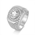 wholesale Plated with 925 Sterling Silver in White Gold, Classic 2-Carat Round Moissanite Men's Ring, Imported Moissanite, Colorfast-0-4