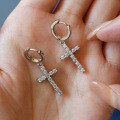 Sterling Silver Moissanite Cross Earrings for Women, Modern Style-0-0