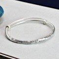 wholesale 999 Silver Chinese-style Text Blessing Wish Push-Pull Bangle for Women, Pure Silver Retro Minimalist Niche Ethnic Bracelet-0-3