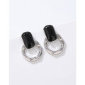 wholesale 925 Sterling Silver Women's Earrings with Black Agate Studs, Minimalist Design, Luxury Earrings, Ins Style Trendy Accessories-0-3
