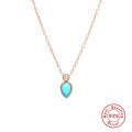 wholesale S925 Sterling Silver Turquoise Teardrop Pendant with Diamond Accent Necklace,-0-5