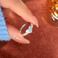 wholesale S925 Sterling Silver Adjustable Heart Letter Ring for Women, New Trendy Minimalist Stylish High-end Fashion Stackable Band-0-2