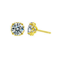 925 Sterling Silver Classic Four-Prong D-Color Moissanite Stud Earrings-Eternal Light Earrings (Gold)  1 carat + 1 carat moissanite